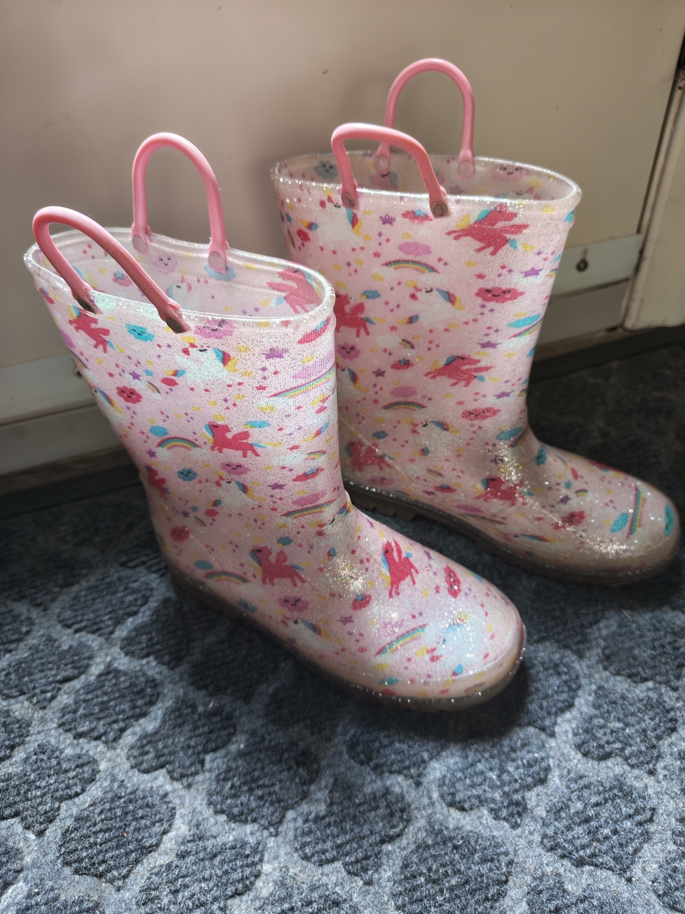 Kids Pink Unicorn Rain Boots